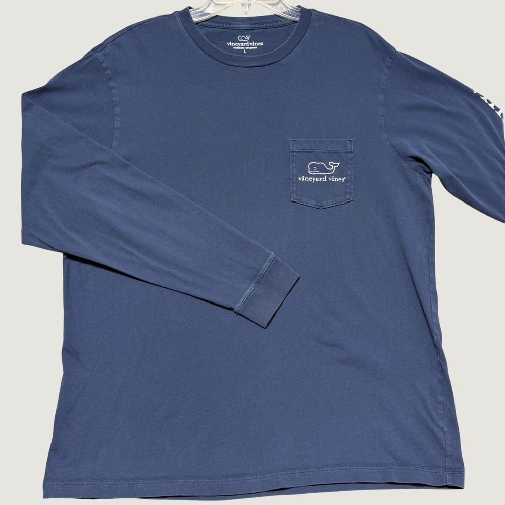 Vineyard Vines Mens Long Sleeve Pocket T-Shirt Navy Blue Whale‎ Graphic Large